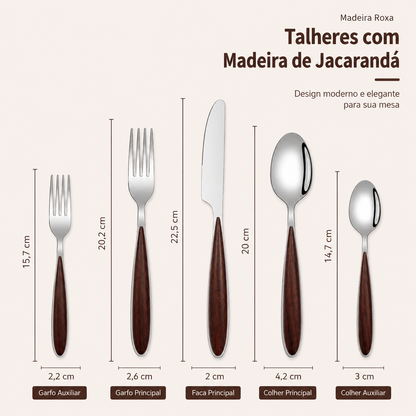 Nordic Wood™ – Jogo de Talheres Premium em Aço Inoxidável com Acabamento Amadeirado