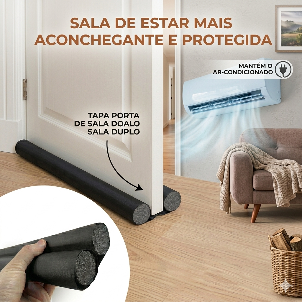 VedaTudo™ – Rolinho Duplo Ajustável para Porta (Anti Vento, Poeira e Insetos)
