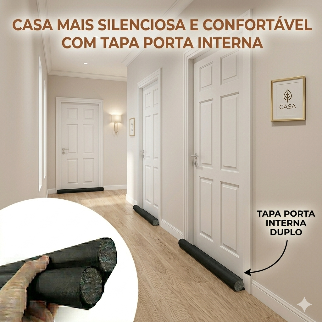 VedaTudo™ – Rolinho Duplo Ajustável para Porta (Anti Vento, Poeira e Insetos)