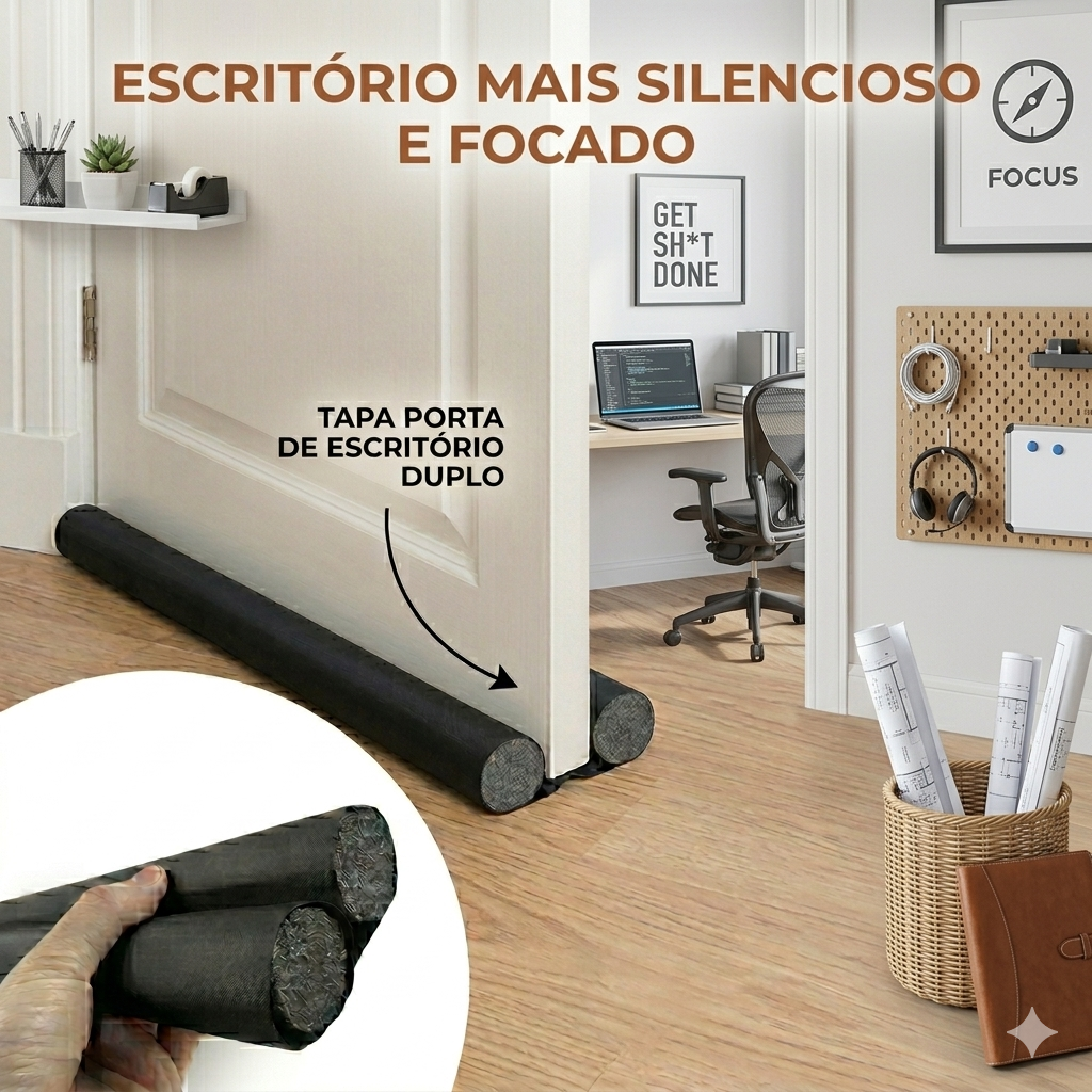 VedaTudo™ – Rolinho Duplo Ajustável para Porta (Anti Vento, Poeira e Insetos)