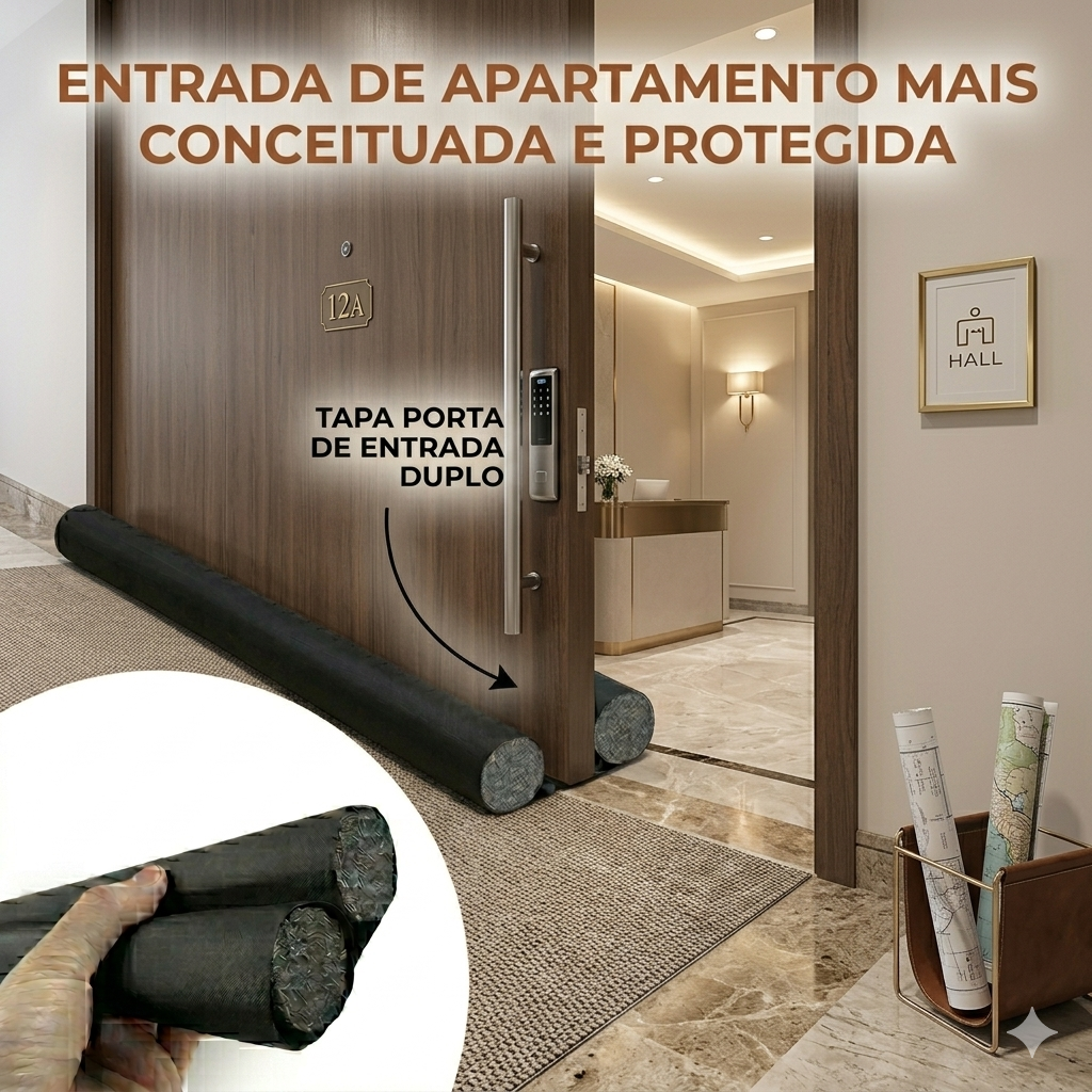 VedaTudo™ – Rolinho Duplo Ajustável para Porta (Anti Vento, Poeira e Insetos)
