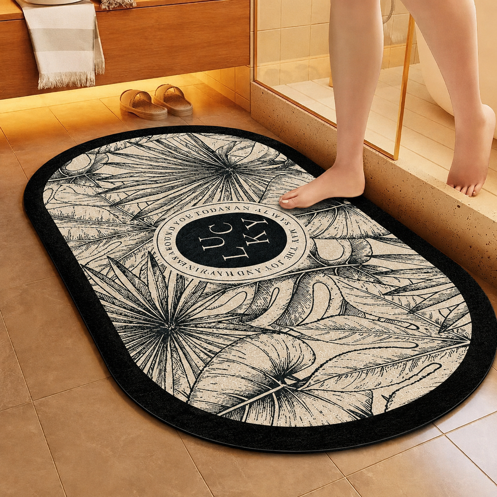 Tapete de Banheiro Estampado Mōva — Super Absorvente 40 × 60 cm — detalhe do acabamento | Mova Decor