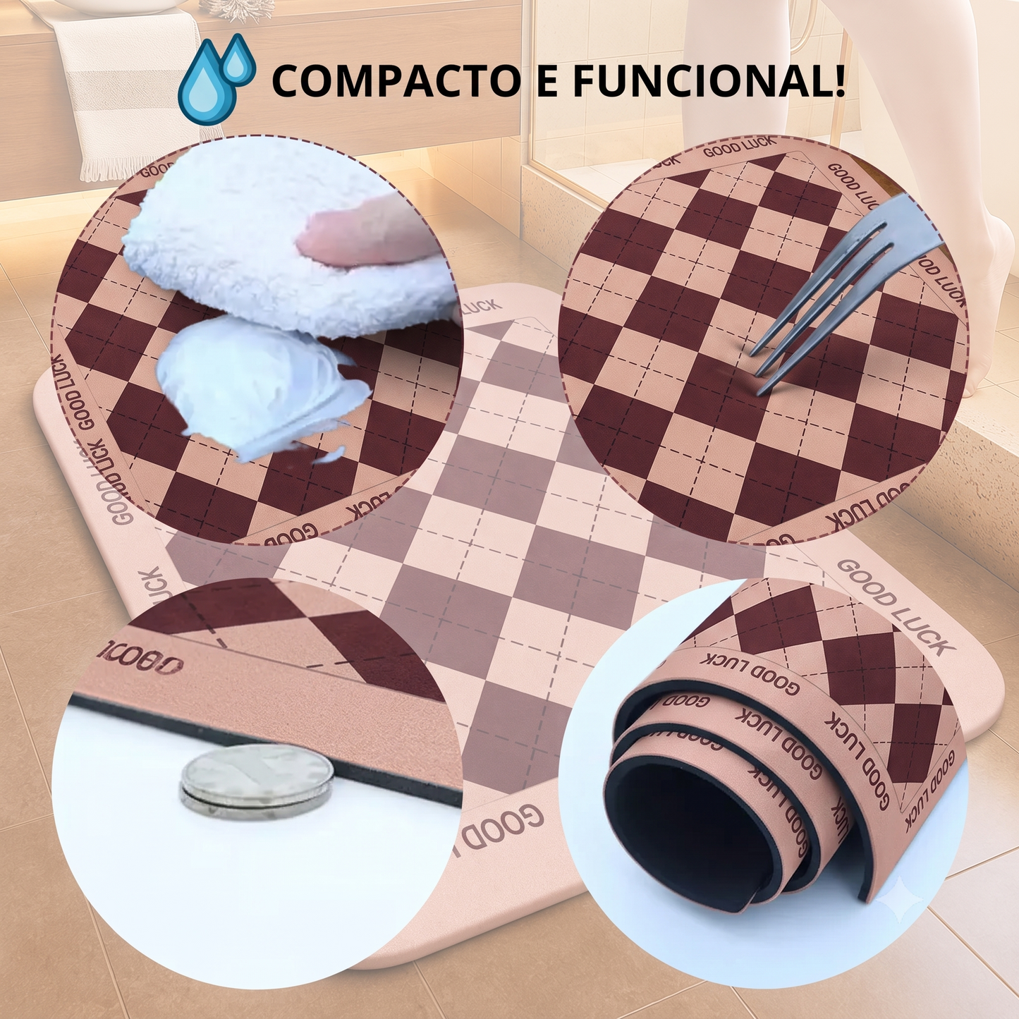 Tapete de Banheiro Estampado Mōva — Super Absorvente 40 × 60 cm — composição / escala visual | Mova Decor