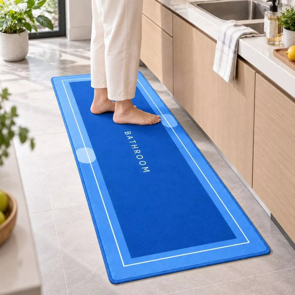 Tapete passadeira absorvente azul em veludo cristal, 40 x 120 cm