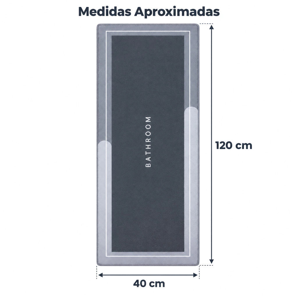 Tapete passadeira absorvente cinza com medidas de 40 por 120 cm