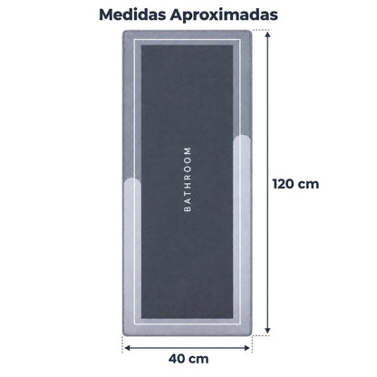 Tapete passadeira absorvente cinza com medidas de 40 por 120 cm