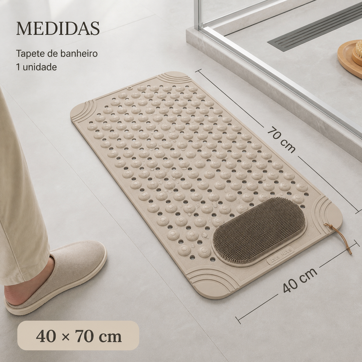 Medidas e escala do Tapete de Banheiro Antiqueda Mōva 40 × 70 cm