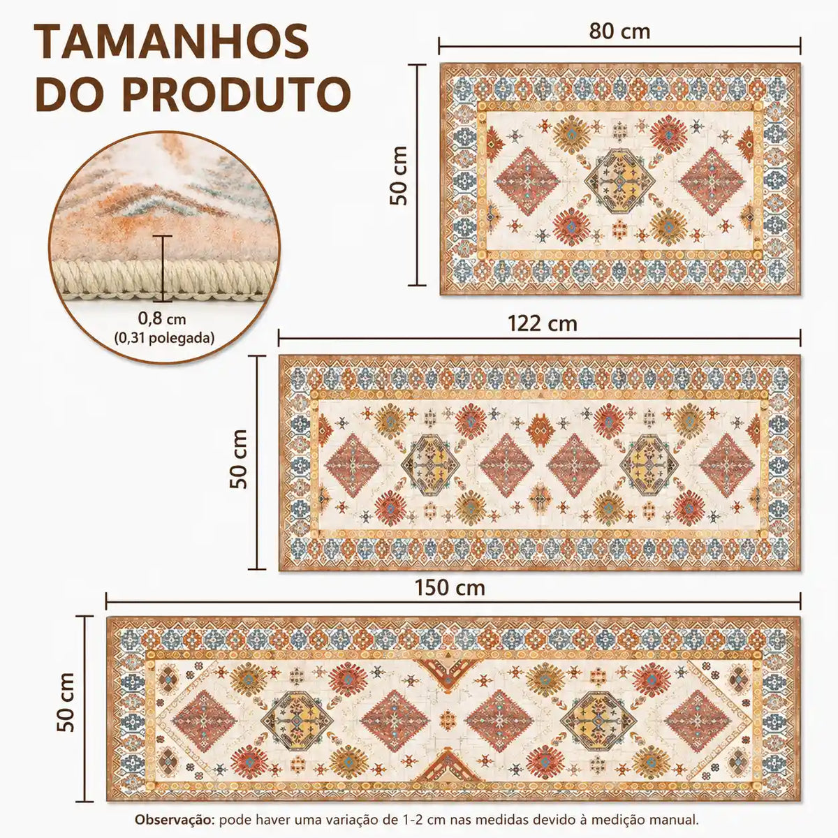 Jogo de Tapetes de Cozinha Boho com Passadeira Mōva — 3 Peças