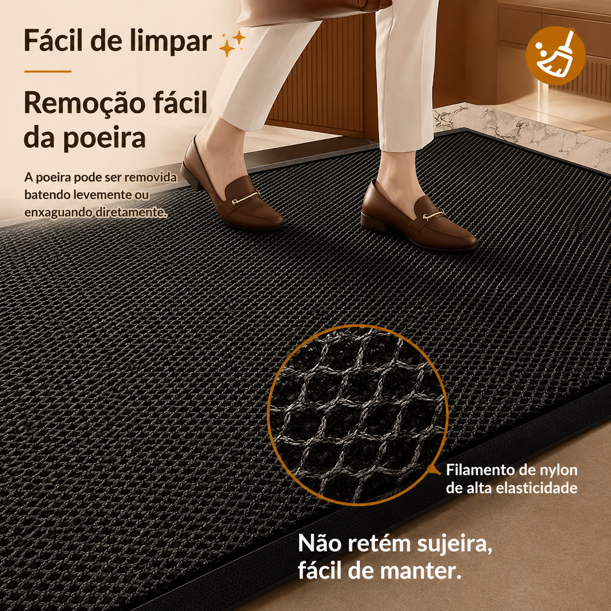 Tapete de Nylon Alta Resistência Mōva — detalhe do acabamento e da fibra