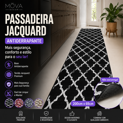 Tapete Passadeira Antiderrapante Jacquard Mōva — detalhe do acabamento | Mova Decor