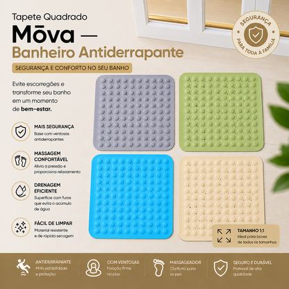 Tapete quadrado Mōva em PVC com base antiderrapante para banheiro