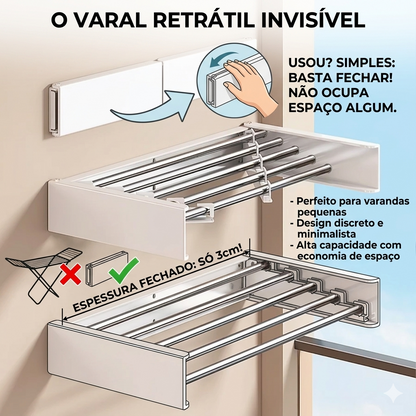 Varal Retrátil Dobrável de Parede MagicLine – Compacto e Inteligente - Mōva Decor